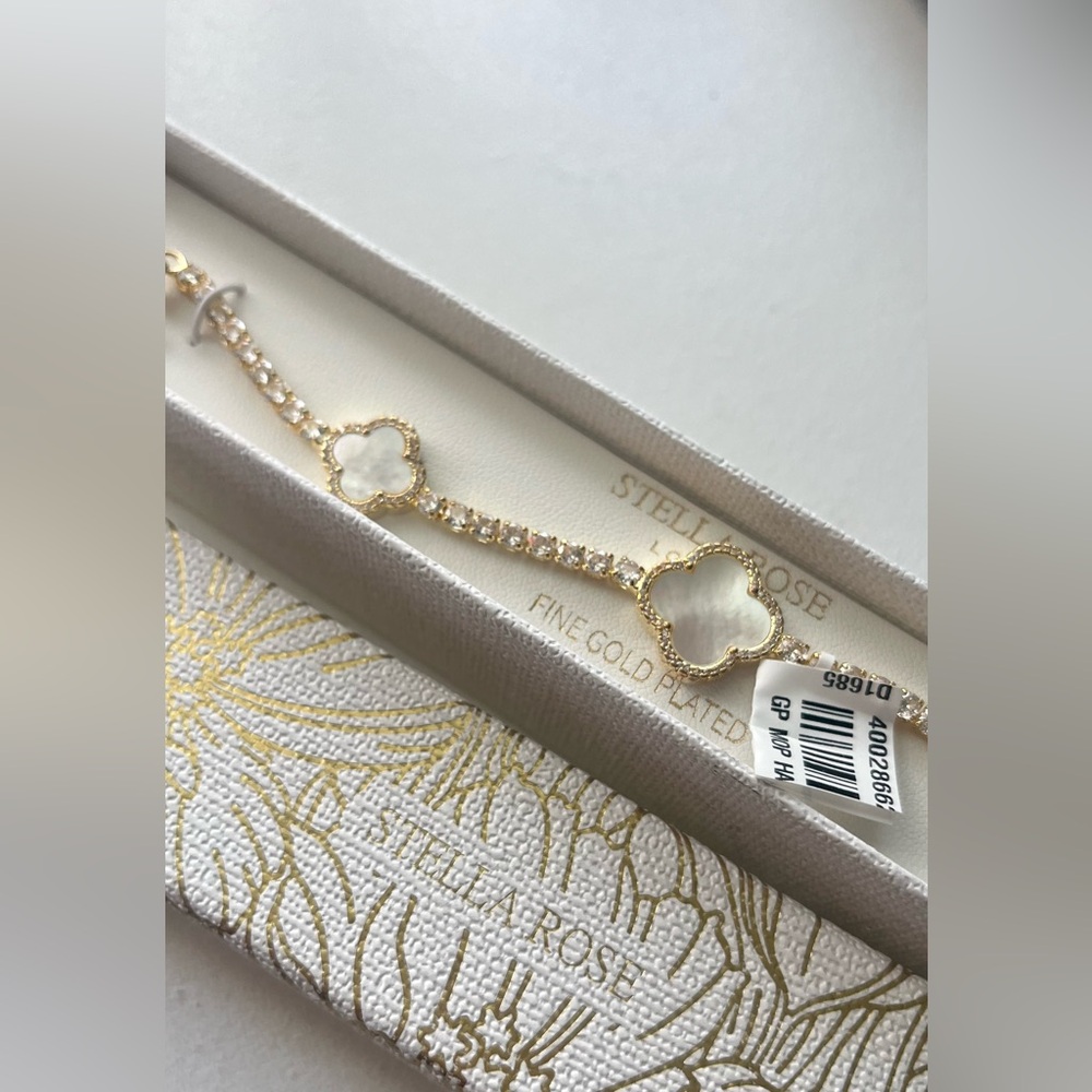 Gold Plated Bracelet with White Clover Charms
